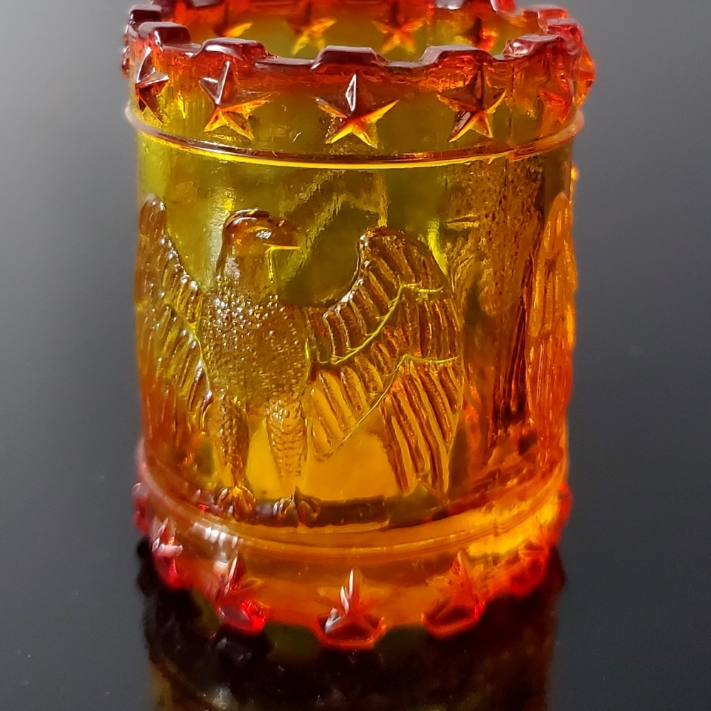 Glowing Kanawha Cadmium Amberina Glass American Eagle & Stars Toothpick Holder - Picture 15 of 16